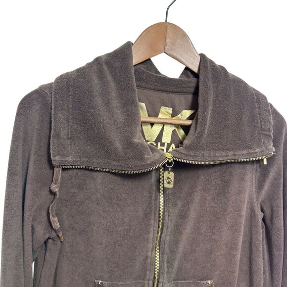 Vintage Y2K Michael Kors Chocolate Brown Terry Full Zip Up Sweater, M - Picture 3 of 12